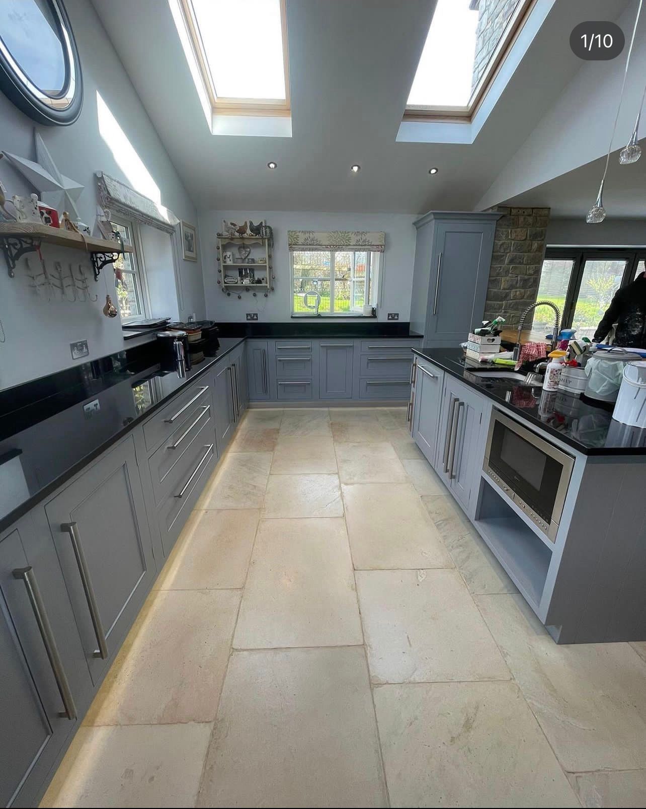 Grey shaker kitchen respray with skylights